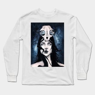 Cat Skull Portrait: Ink Painting Long Sleeve T-Shirt